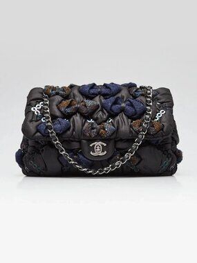 Chanel Black/Navy Blue Puffy Nylon and Tweed Bubble Flap Bag